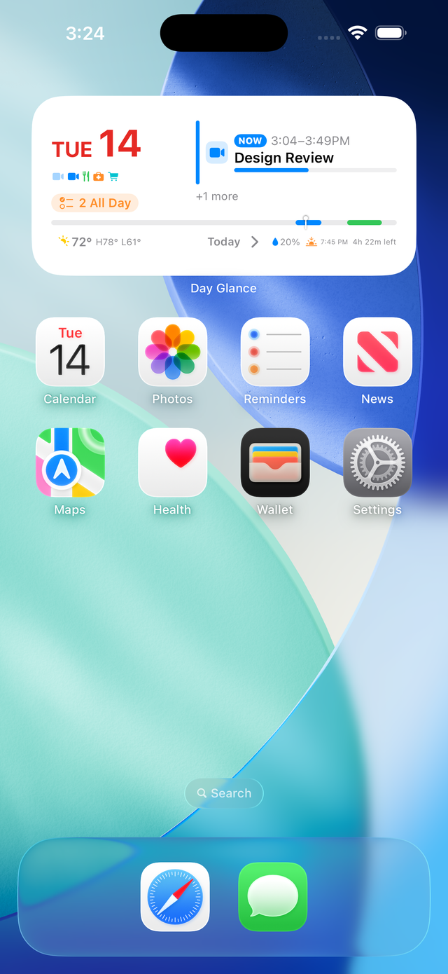 Medium widget on the Home Screen